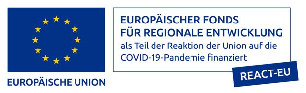 Banner Europäischer Fonds für Regionale Entwicklung als Teil der Reaktion der Union auf die COVID-19-Pandemie finanziert REACT-EU Banner Europäischer Fonds für Regionale Entwicklung als Teil der Reaktion der Union auf die COVID-19-Pandemie finanziert REACT-EU