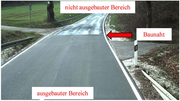Tragfähigkeitsmessung: Die Darstellung zeigt, wie sich der Übergang von einem ausgebauten in einen nicht ausgebauten Streckenabschnitt bei den Verformungen widerspiegelt. Tragfähigkeitsmessung: Die Darstellung zeigt, wie sich der Übergang von einem ausgebauten in einen nicht ausgebauten Streckenabschnitt bei den Verformungen widerspiegelt.