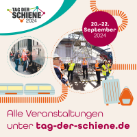 Werbeplakat für die Veranstaltungen unter www.tag-der-schiene.de beim Tag der Schiene vom 20. bis 22. September 2024. Werbeplakat für die Veranstaltungen unter www.tag-der-schiene.de beim Tag der Schiene vom 20. bis 22. September 2024.