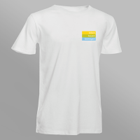 Weißes T-Shirt mit dem Slogan "leben bauen bewegen" auf der linken Brust Weißes T-Shirt mit dem Slogan "leben bauen bewegen" auf der linken Brust