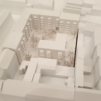 Modellfoto des Siegerentwurfs der Dömges Architekten AG für das BayernHeim-Projekt in Fürth