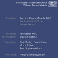 Einladung zur Verleihung der Leo-von-Klenze-Medaille 2018