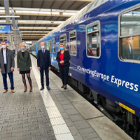 Bayerns Verkehrsministerin Kerstin Schreyer, Herald Ruijters (Generaldirektion Mobilität und der Europäischen Kommission),Katrin Habenschaden (2. Bürgermeisterin der Landeshauptstadt München) und Klaus-Dieter Josel (Konzernbevollmächtigter der Deutschen Bahn) neben dem Connecting Europe Express