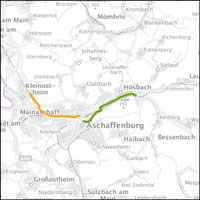 Kartenausschnitt mit den geplanten Radschnellverbindungen für die Region Aschaffenburg. Link zur vergrößerten Ansicht Kartenausschnitt mit den geplanten Radschnellverbindungen für die Region Aschaffenburg. Link zur vergrößerten Ansicht