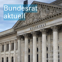 Ansicht des Gebäudes des Bundesrates. Text im Bild: Bundesrat aktuell