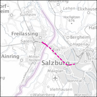 Kartenausschnitt mit der geplanten Radschnellverbindung für die Region Freilassing. Link zur vergrößerten Ansicht Kartenausschnitt mit der geplanten Radschnellverbindung für die Region Freilassing. Link zur vergrößerten Ansicht