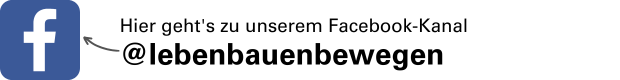 Links das Logo von Facebook. Rechts daneben Text: Hier geht's zu unserem Facebook-Kanal @lebenbauenbewegen. Der Klick auf das Bild führt direkt zu Facebook.