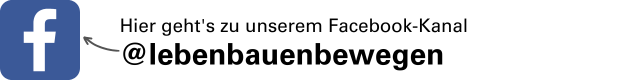 Links das Logo von Facebook. Rechts daneben Text: Hier geht's zu unserem Fachebook-Kanal @lebenbauenbewegen