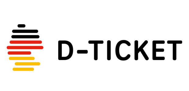 Logo des Deutschlandtickets: Die Form Deutschlands ausgefüllt mit horizontalen Strichen in Schwarz - Rot - Gelb. Daneben Text: D-Ticket - © Transdev Vertrieb GmbH Logo des Deutschlandtickets: Die Form Deutschlands ausgefüllt mit horizontalen Strichen in Schwarz - Rot - Gelb. Daneben Text: D-Ticket - © Transdev Vertrieb GmbH